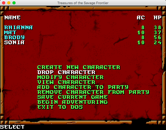 Dungeons & Dragons: Forgotten Realms - The Archives Collection 2 (Macintosh) screenshot: Treasures of the Savage Frontier - Main menu