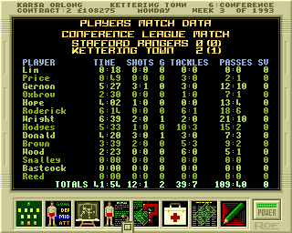 Premier Manager 2 (Amiga) screenshot: Players match data