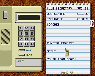 Premier Manager 2 (Amiga) screenshot: Phone menu
