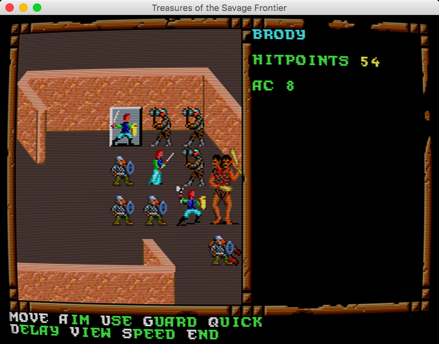 Dungeons & Dragons: Forgotten Realms - The Archives Collection 2 (Macintosh) screenshot: Treasures of the Savage Frontier - Battle (retro graphics filter)