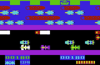 Jumpin' Jack (VIC-20) screenshot: One frog rescued