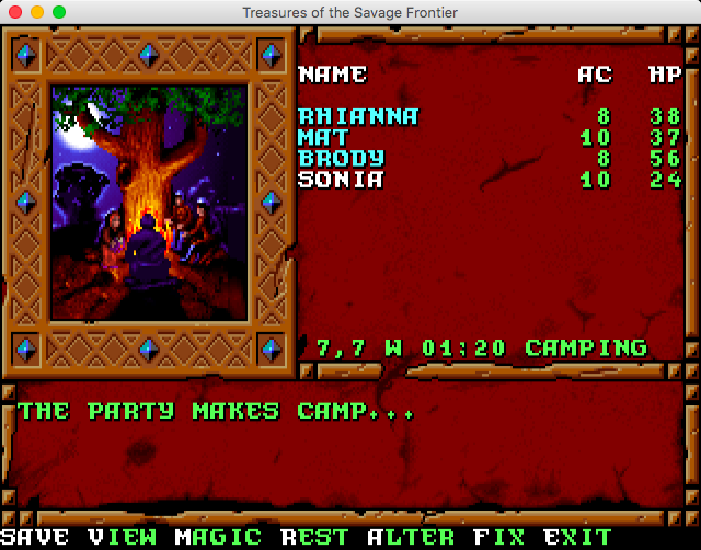 Dungeons & Dragons: Forgotten Realms - The Archives Collection 2 (Macintosh) screenshot: Treasures of the Savage Frontier - The party makes camp