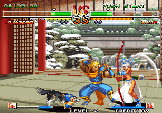 Samurai Shodown V Special (Arcade) screenshot: Sword vs bow