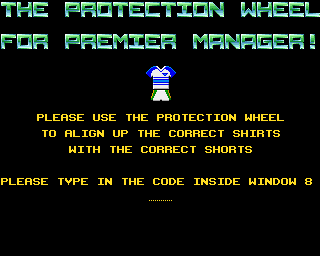 Premier Manager (Amiga) screenshot: Code wheel protection