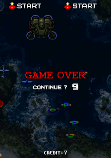 Strikers 1945 (Arcade) screenshot: Game Over. Continue?