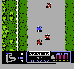 Famicom Grand Prix: F1 Race (NES) screenshot: Leaving the grid.