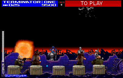 Terminator 2: Judgment Day (Arcade) screenshot: Help people on barricade