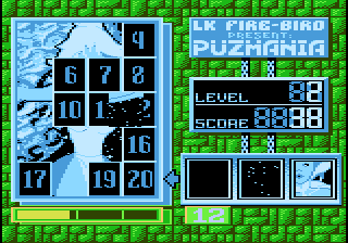 Puzmania (Atari 8-bit) screenshot: Number indicates the time bonus