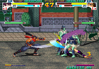 Sengoku 3 (Arcade) screenshot: Time to slash some enemies