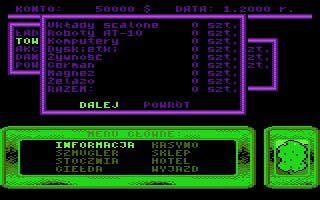 Wyprawy Kupca (Atari 8-bit) screenshot: Legal goods info