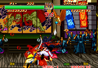 Samurai Shodown II (Arcade) screenshot: Sword fight should have blood