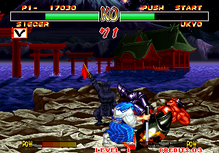 Samurai Shodown II (Arcade) screenshot: Ukyo stabs the sword