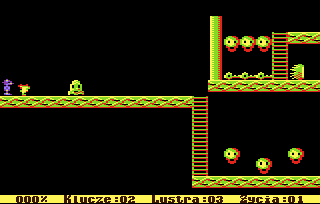 Trisz Divinis (Atari 8-bit) screenshot: Three skulls watching three keys