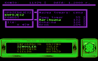 Wyprawy Kupca (Atari 8-bit) screenshot: Buying illegal goods