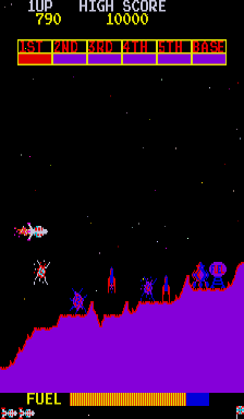 Scramble (Arcade) screenshot: Blasting ships.