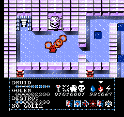 Druid (NES) screenshot: Level 3 - Fight against a "Demon Prince Skull"