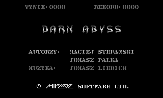 Dark Abyss (Atari 8-bit) screenshot: Main menu