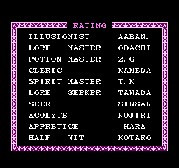 Druid (NES) screenshot: Rating of past players