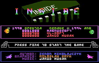 Inside (Atari 8-bit) screenshot: Title screen - English language release