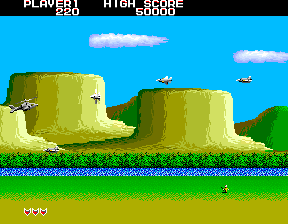 Airwolf (Arcade) screenshot: Planes attacking.