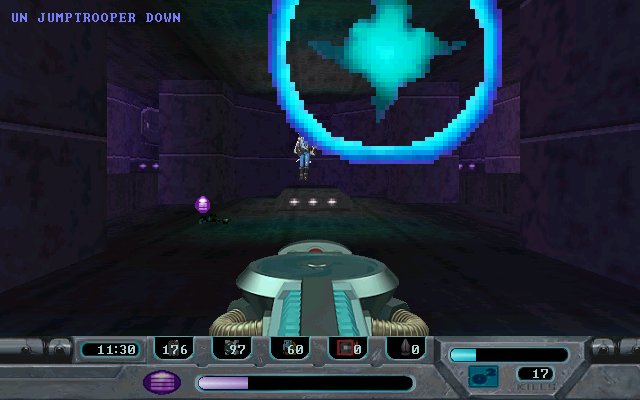 Rebel Moon Rising (Windows) screenshot: Got hit by a Jumptrooper. These enemies fire streams of fast-moving projectiles, which can be difficult to dodge.