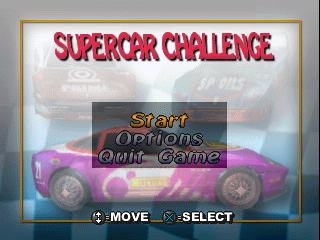 All Star Racing (PlayStation) screenshot: Supercar Challenge title screen/main menu