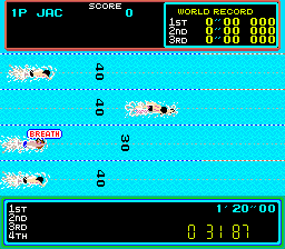Hyper Sports (Arcade) screenshot: Don't forget to breath.