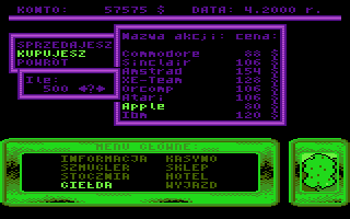 Wyprawy Kupca (Atari 8-bit) screenshot: Purchasing shares