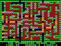 Pyromania: Trial By Fire (ZX Spectrum) screenshot: Level 4 sees you put down non-flammable black tiles