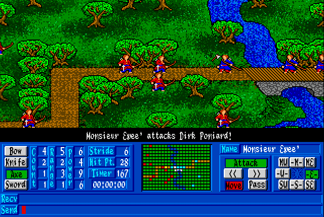 Medieval Warriors (Amiga) screenshot: Monsieur Epée wields a throwing axe