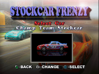 All Star Racing (PlayStation) screenshot: Stockcar Frenzy - Select Car - Champ Team Stockcar