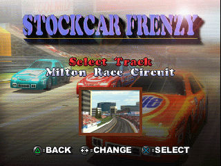 All Star Racing (PlayStation) screenshot: Stockcar Frenzy - Select Track - Milton Race Circuit