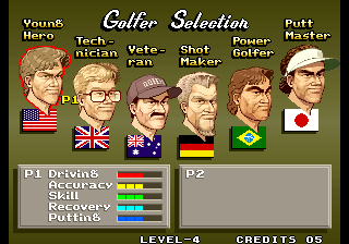 Neo Turf Masters (Arcade) screenshot: Golfer Selection.