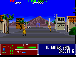 Operation Thunderbolt (Arcade) screenshot: Running down the road.