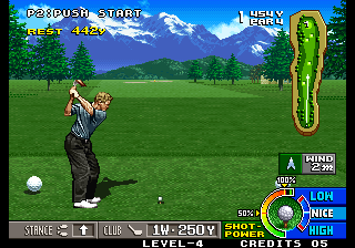 Neo Turf Masters (Arcade) screenshot: Swinging the club.