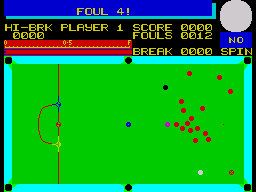On Cue (ZX Spectrum) screenshot: Snooker - position cross