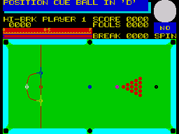 On Cue (ZX Spectrum) screenshot: Snooker - position white