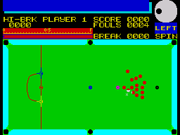 On Cue (ZX Spectrum) screenshot: Snooker - spin selection