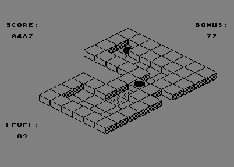 Isora / Loops DX (Atari 8-bit) screenshot: Isora - Level 9 - tiles with dots require double step through