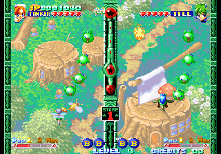 Twinkle Star Sprites (Arcade) screenshot: Giant axe in background