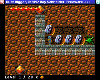 Dust Digger (Amiga) screenshot: Trapped, now the only way out is to self-destruct by pressing the "help" key