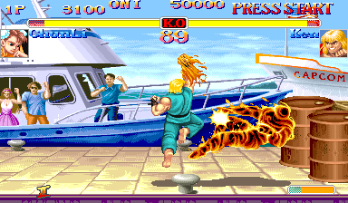 Hyper Street Fighter II: The Anniversary Edition (Arcade) screenshot: Burst into flames.