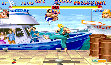 Hyper Street Fighter II: The Anniversary Edition (Arcade) screenshot: Missed with the kick.