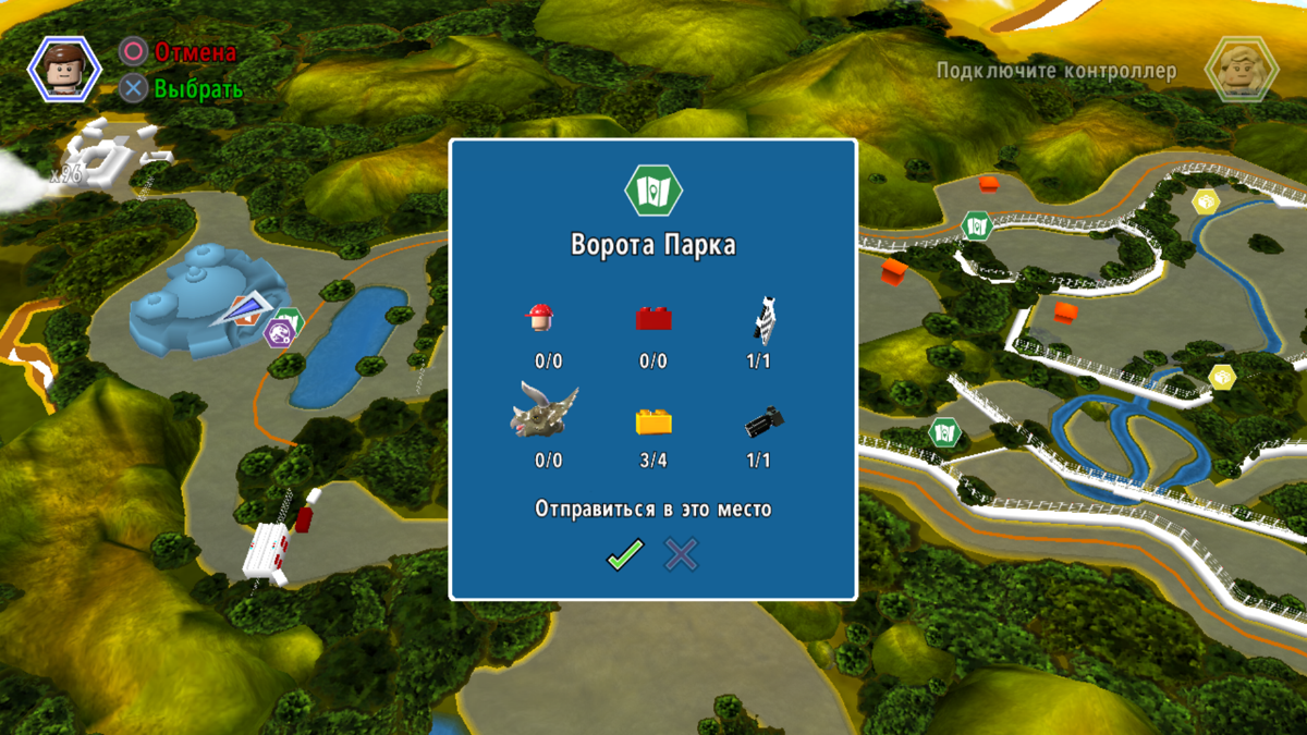 LEGO Jurassic World (PlayStation 3) screenshot: A map of one of the islands. It helps in searching for collectibles (and there are a ton of those)