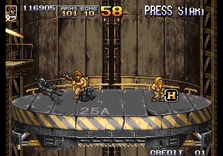 Metal Slug 5 (Arcade) screenshot: Taking the lift.