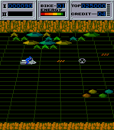 Seicross (Arcade) screenshot: Game in progress