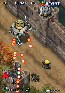 Gunbird 2 (Arcade) screenshot: Robots to destroy.
