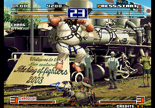 The King of Fighters 2003 (Arcade) screenshot: Jumping.