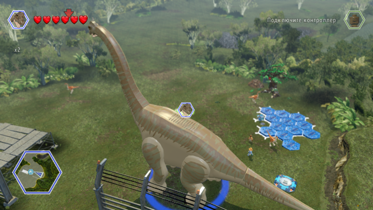 LEGO Jurassic World (PlayStation 3) screenshot: You can play as a giant Brachiosaurus in a couple of areas, but there's not much to do with it. But still, it looks impressive
