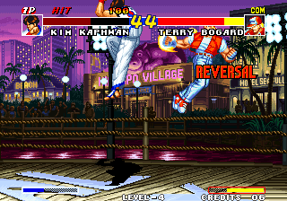 Real Bout Fatal Fury (Arcade) screenshot: Fighting in the air.